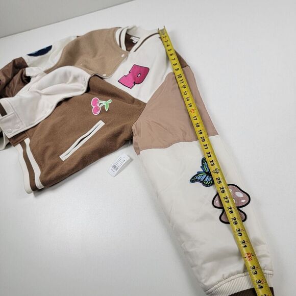 PacSun Brown Patchwork Letterman Varsity Bomber Jacket Oversized M/L Unisex NWT - Picture 8 of 12